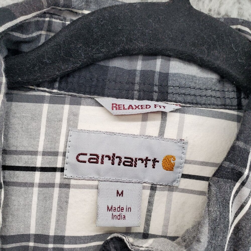Carhartt Shirt Mens Medium Black/White Plaid Relaxed Fit Button-Down Cotton - Picture 2 of 9